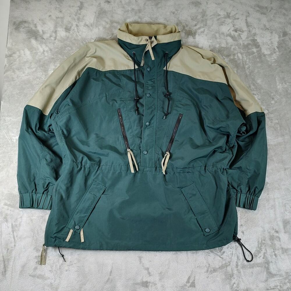 Men's Vinatage Athletic Works Dark Green and Beige Windbreaker Pullover Jacket